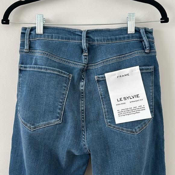 Frame Le Sylvie Jeans High Rise Straight Fit Crop Raw Edge Size 26 Mid Blue Jean - Picture 4 of 6